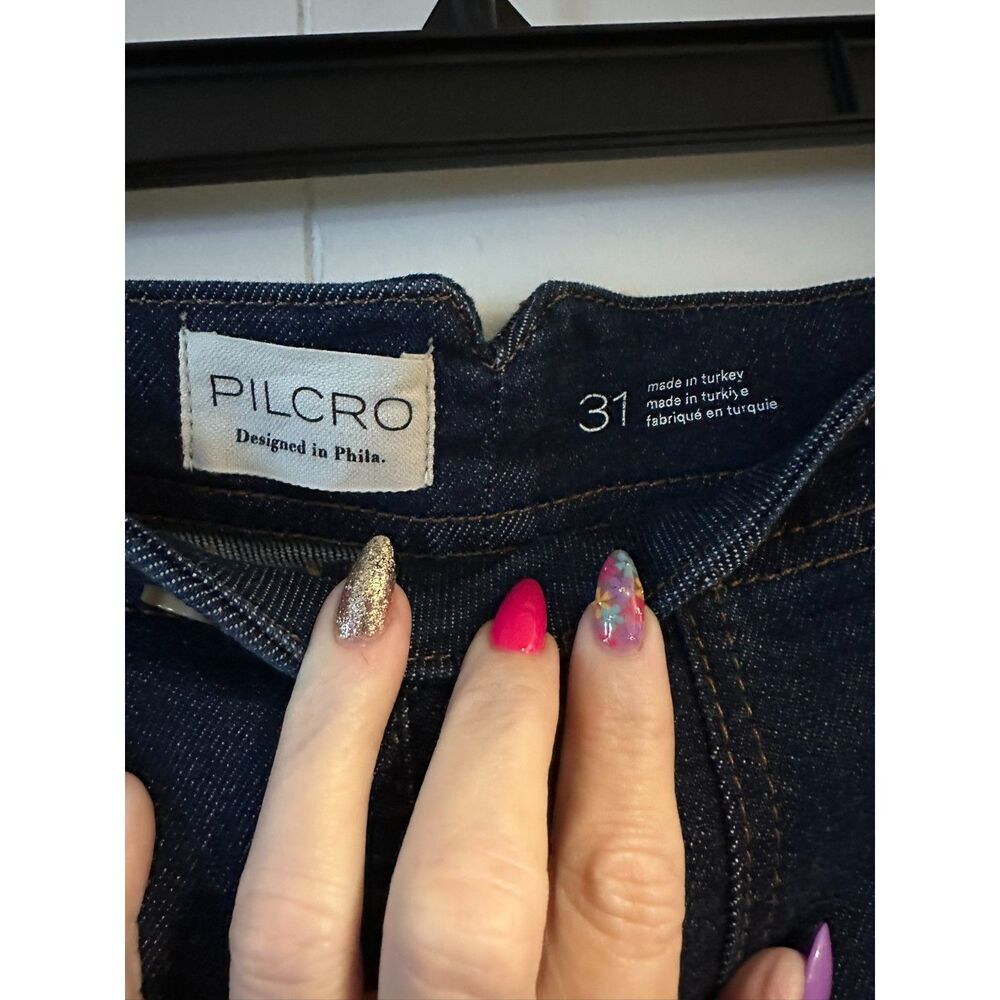 The Kit Cropped High-Rise Wide-Leg Utility Trousers by Pilcro dark Wash Size 31 - Picture 7 of 11